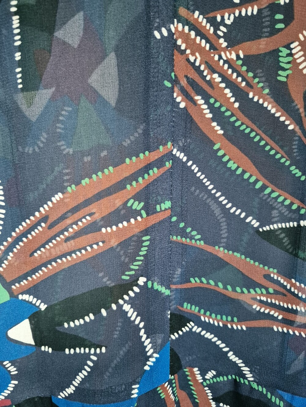 Comrags Sheer Sleeveless Asymetrical Dress Navy Background Geometric Pattern Med - Picture 4 of 9